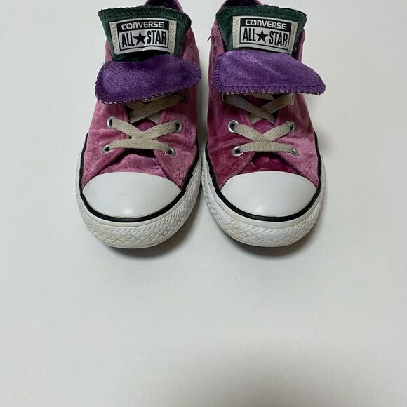 Converse CTAS Junior’s Pink Velvet Double Tongue Low Top Sneakers - Picture 2 of 11